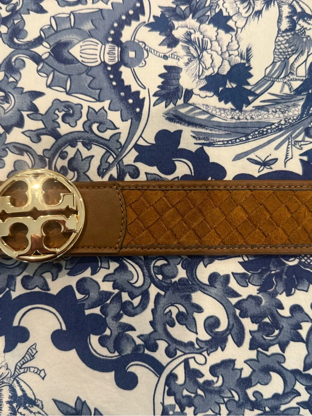 Tory Burch 1.5” Brown Leather Belt with Gold Logo Buckle
